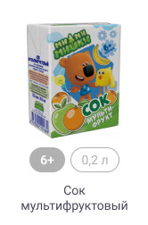 6+, 0,2 л, Сок мультифруктовый