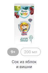 9+, 200 мл, Сок из яблок и вишни
